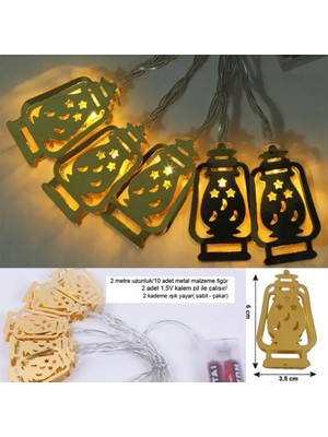 Allians Ramazan Temalı Gün Işığı, Metal Ampüllü Fener, Pilli LED Işık, 2 Mt.