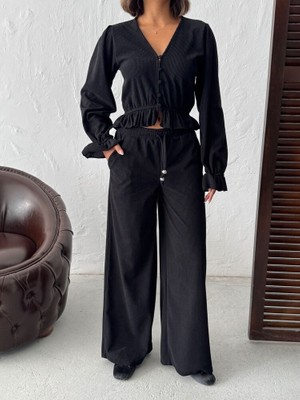 Mery Mery Boutique Fittilli Kadife Bol Paça Pantolon Palazzo Beli Lastikli