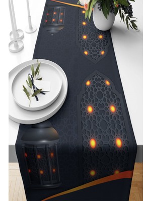 Allians Ramazan Temalı Fenerli Leke Tutmaz Kumaş Salon ve Mutfak Runneri