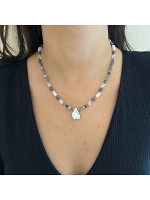 Suerte Accessories Apatit Ay Taşı Hematit Doğal Taş Barok Inci Uçlu El Yapımı Minimal Kadın Doğaltaş Kolye