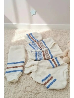 Mavi Kahve Triko 5 Parça Set | Kışlık Erkek Bebek | Kalın Örgü Sıcak | Minik Dünya