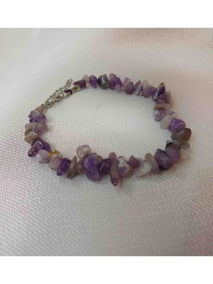 Shine Elagance Mor Renginde Kırık Kesim Ametist Doğal Taş Kadın Bileklik Kapamaları Gümüş Rengi Çelik Sevgililer Günü Hediyesi