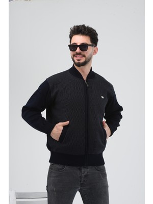Erkek Baba ve Orta Yaş Triko Örgü Içi Astarlı Baklava Desen Akrilik Fermuarlı Kışlık Baba Hırka
