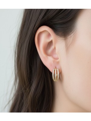 Hoolya Design Xuping Modern Tasarım Zirkon Taşlı Gold Halka Çelik Küpe