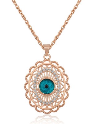 Bazarhane ​gümüş Rose Oval Nazar Bayan Kolye
