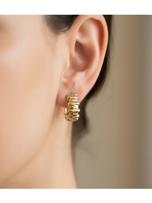 Hoolya Design Xuping Kalın Zikzak Halka Gold Çelik Küpe