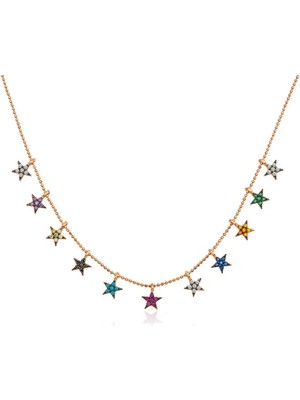 Bazarhane ​gümüş Rose Renkli Yıldızlar Bayan Kolye