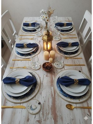 Allians Ramazan Temalı Örgü Amerikan Servis 12'li Set Ay ve Fener Desenli