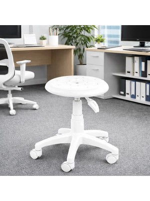 Laboratuvar ve Mutfak Taburesi Beyaz Monoblok Tablalı
