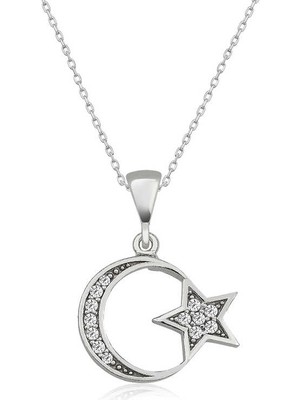 Bazarhane Gümüş Ay Yıldız Bayan Kolye