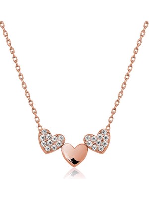 Bazarhane Gümüş Rose Üç Kalp Bayan Kolye