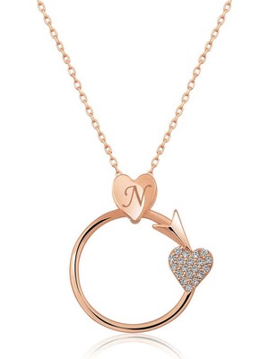 Bazarhane Gümüş Rose Kalbe Giden Ok Kolye