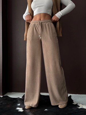 Mery Mery Boutique Fittilli Kadife Bol Paça Pantolon Palazzo Beli Lastikli