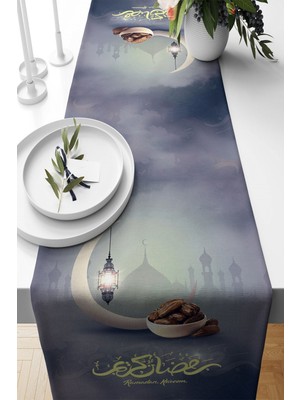 Allians Ramazan Feneri, Hurmalı, Hilalli, Leke Tutmaz Kumaş, Salon ve Mutfak Renkli Runner