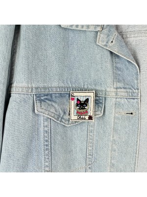 Woodycord El Yapımı Nakışlı Broş Kedili Kupa Kızı Chai