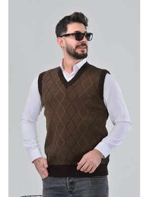 Erkek Baba ve Orta Yaş Triko Örgü Baklava Çizgi Desenli Akrilik Süveter