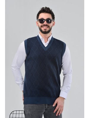 Erkek Baba ve Orta Yaş Triko Örgü Baklava Çizgi Desenli Akrilik Süveter