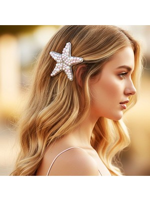 Woodycord El Yapımı Inci ve Boncuk Işlemeli Yıldız Klips Toka