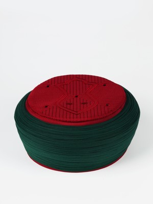 Sarıkhane Çocuk Namaz Sarığı - Yeşil Kumaş - Bordo Takke - Yuvarlak Sarım - Nâli Şerif - 6 Metre