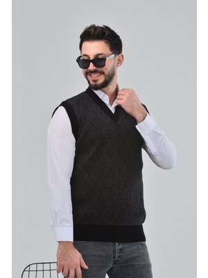 Erkek Baba ve Orta Yaş Triko Örgü Baklava Çizgi Desenli Akrilik Süveter