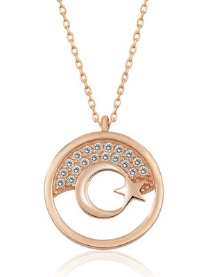 Bazarhane Gümüş Rose Ay Yıldız Bayan Kolye