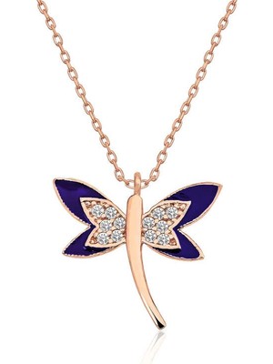 Bazarhane Gümüş Rose Lacivert Yusufçuk Bayan Kolye