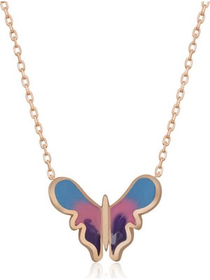 Bazarhane Gümüş Rose Minimal Kelebek Bayan Kolye