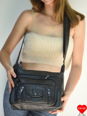 Jara Bag Pera Orijinal Yumuşak Yıkama Deri Çok Gözlü Anne Kol Çapraz Çanta