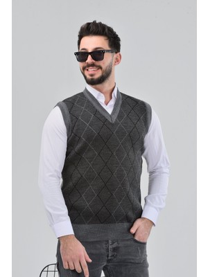 Erkek Baba ve Orta Yaş Triko Örgü Baklava Çizgi Desenli Akrilik Süveter