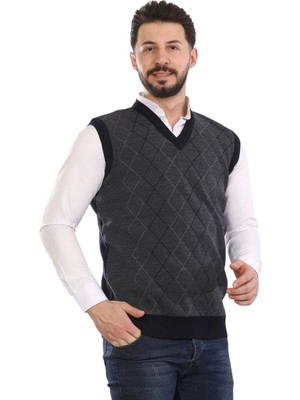 Erkek Baba ve Orta Yaş Triko Örgü Baklava Çizgi Desenli Akrilik Süveter