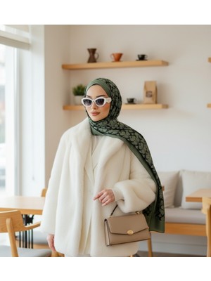 Derosa C Desen Çift Taraflı Jakar Şal - Yeşil