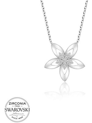 Bazarhane Swarovski Taşlı Gümüş Çiçek Bayan Kolye