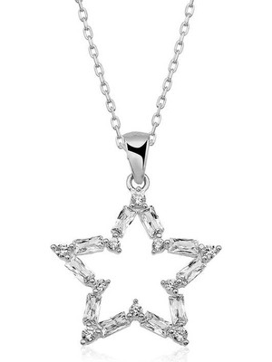 Bazarhane Gümüş Baget Taşlı Yıldız Kolye