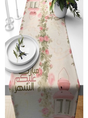 Allians Pembe Çiçekli Ramazan Feneri Leke Tutmaz Kumaş Masa Runnerı