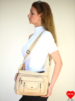 Jara Bag Pera Orijinal Yumuşak Yıkama Deri Çok Gözlü Anne Kol Çapraz Çanta