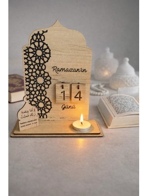 Allians Işıklı Ahşap Ramazan Takvimi, Gün Sayıcı, Masa Dekoru, Hediyelik (20X18 Cm)