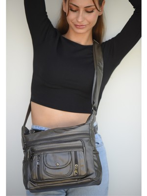 Jara Bag Pera Orijinal Yumuşak Yıkama Deri Çok Gözlü Anne Kol Çapraz Çanta