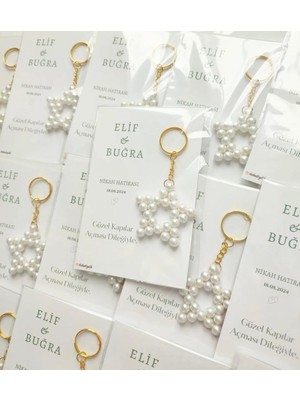 Bianı Tasarım Incili Yıldız Anahtarlık Nişan, Söz, Kına, Nikah Hediyelik 15 Adet