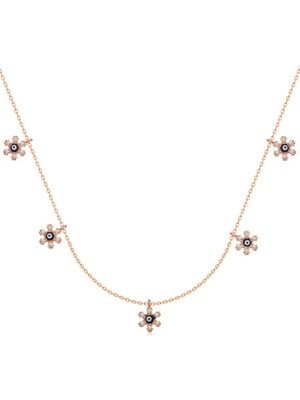 Bazarhane Gümüş Rose Çiçek Nazarlı Şans Kadın Kolye