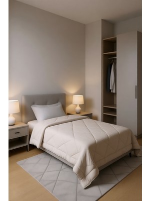 Mona Yatak Pollycotton Çift Taraflı Desenli Yorgan Tek Kişilik 155X215 cm - 300 gr - Gri Cappucino