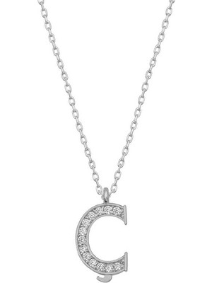 Bazarhane Gümüş Rodyum Ç Harfi Kadın Kolye