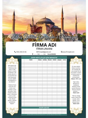 Allians Kişiye Özel Ramazan Imsakiyesi, Dijital Baskılı 25 Adet Set