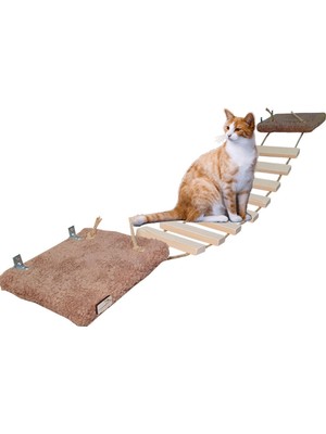 Özbience Kedi Parkuru, Peluş Raf, Duvarlı Basamaklı Kedi Yolu (130CM) Kahve