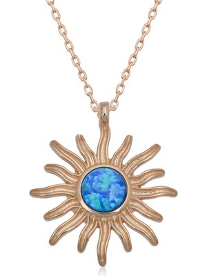 Bazarhane ​gümüş Rose Mavi Opal Taşlı Güneş Kadın Kolye