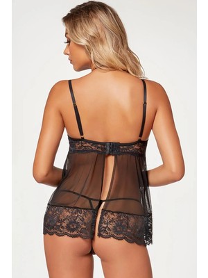 Marsilyan Bordo Dantel Işlemeli Fantezi Gecelik