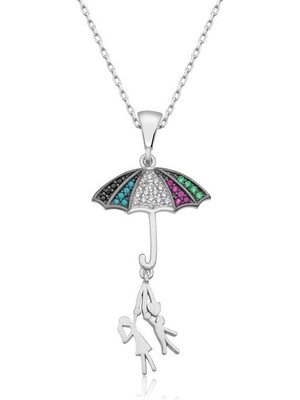 Bazarhane ​gümüş Şemsiye Tutan Aşıklar Kadın Kolye