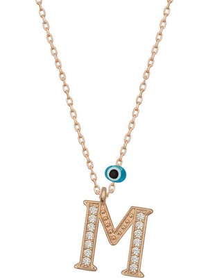 Bazarhane Gümüş Nazar Rose M Harfi Kadın Kolye