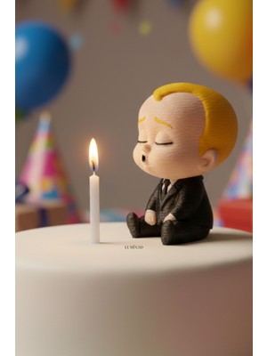 Mum Üfleyen Sevimli Oturan Patron Bebek Figür Oyuncak 8 cm (Pasta Süsü)