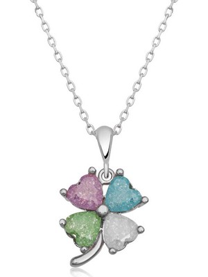 Bazarhane Gümüş Renkli Taşlı Kalp Yonca Kadın Kolye