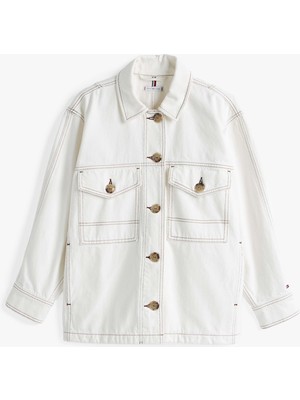 Tommy Hilfiger Kadın Beyaz Tommy Hilfiger Dnm Oversızed Utılıt, Ybl Beyaz Kadın Gömlek